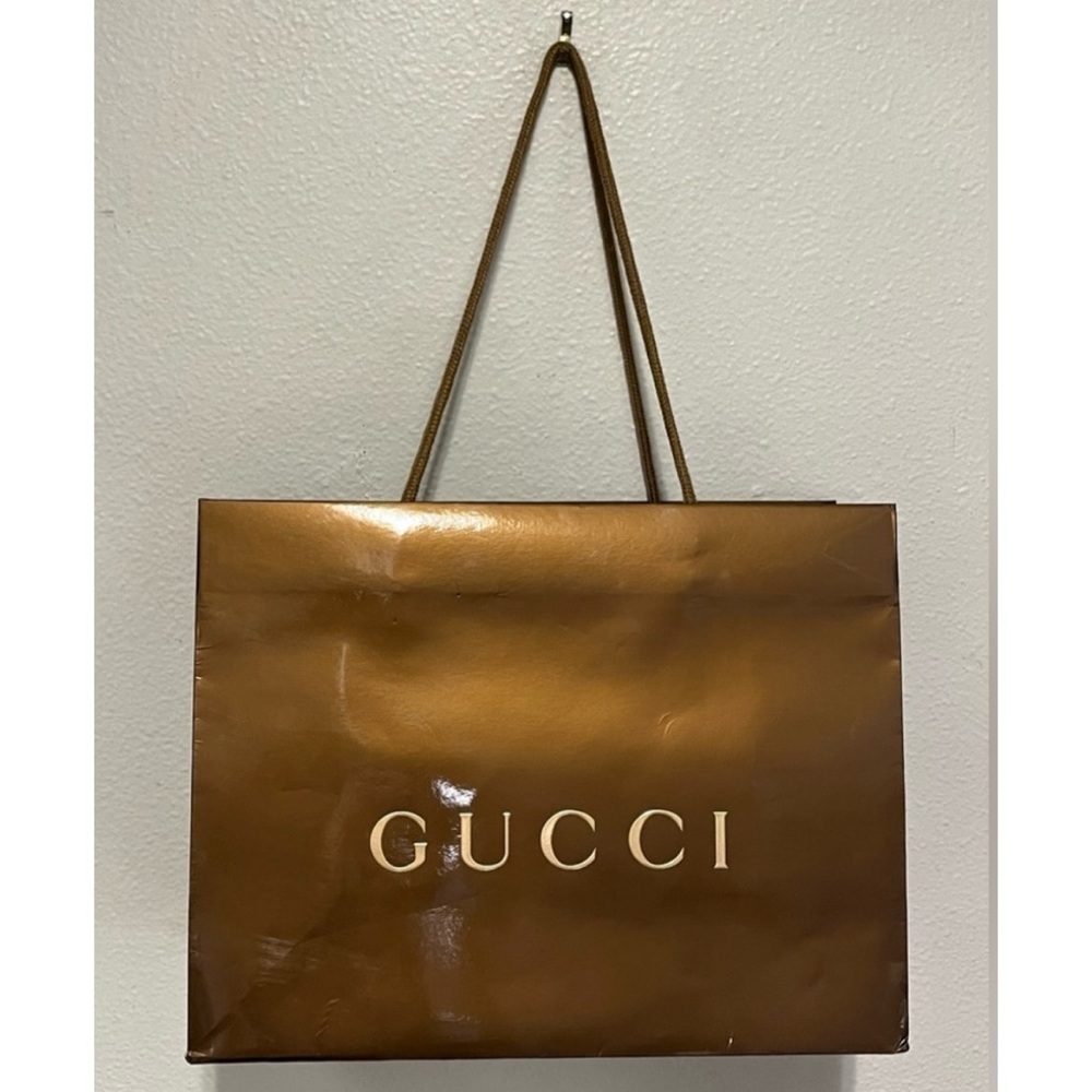 GUCCI Large Shopping Bag Bronze Gold Metallic 13.75 x 10.5 x 6”